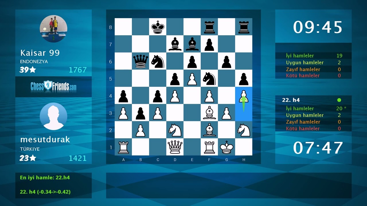 Satranç Oyunu Analizi: mesutdurak - Kaisar 99, 0.5-0.5 (ChessFriends.com Tarafından)