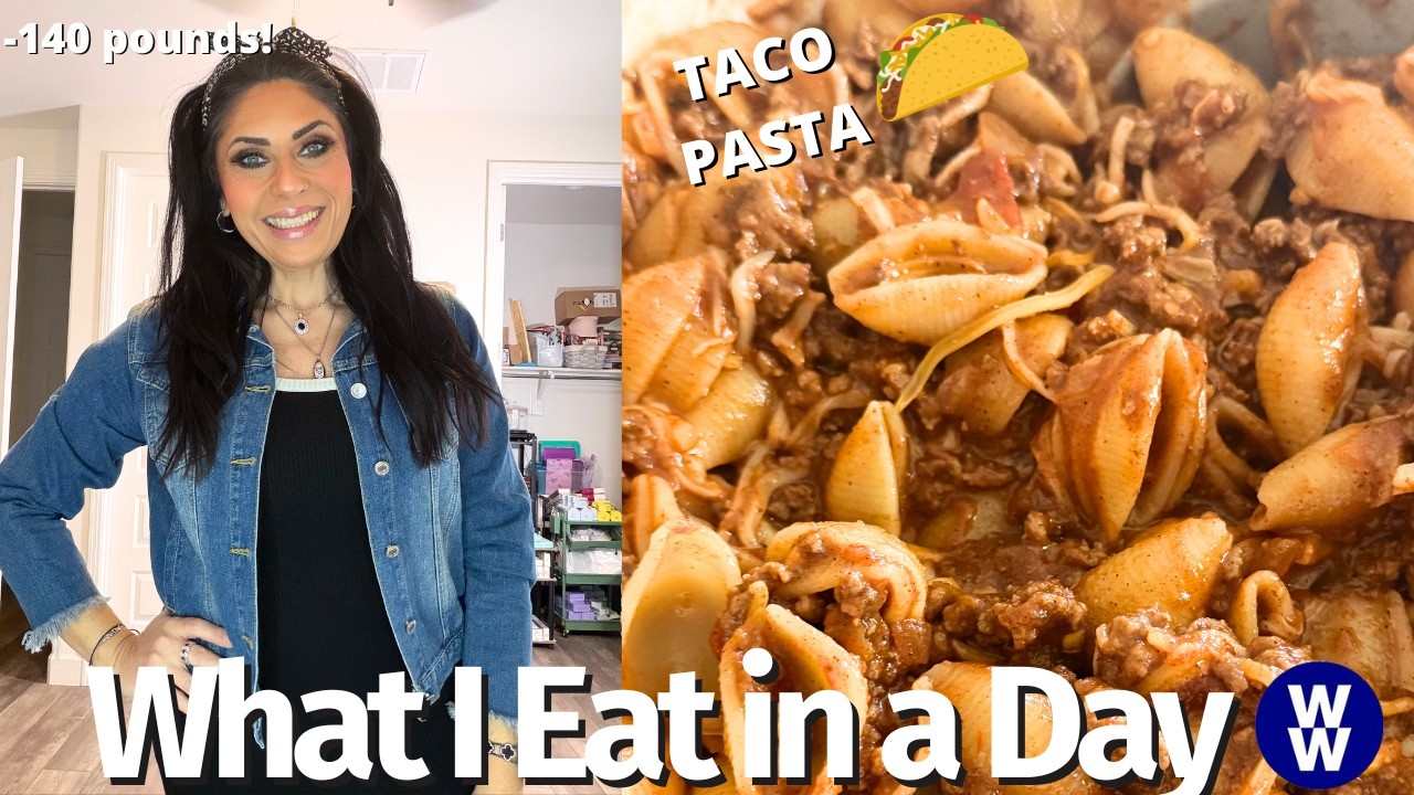 WHAT I EAT IN A DAY ON WW TO LOSE 140 POUNDS - RUN ERRANDS WITH ME - UNBOXING & CHEESY TACO PASTA!