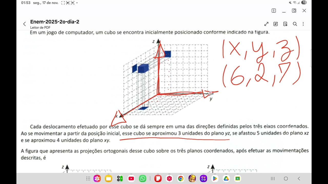 ENEM 2025 - m um jogo de computador, um cubo se encontra inicialmente posicionado conforme indicado