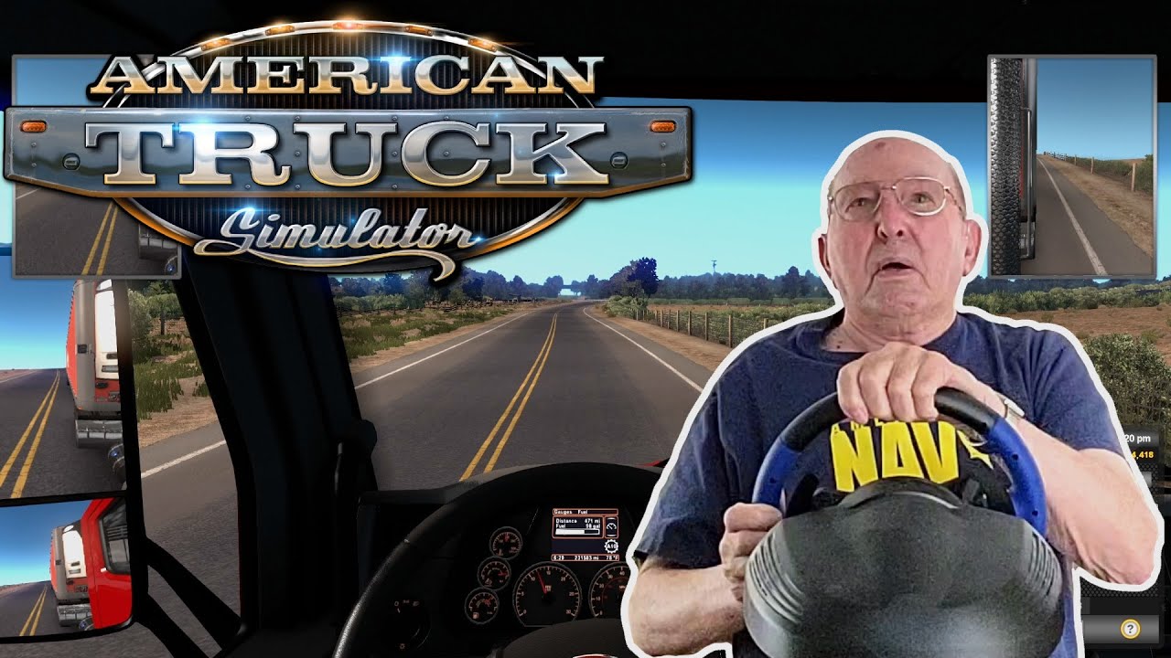 Grandpa Reacts to American Truck Simulator (with racing wheel)