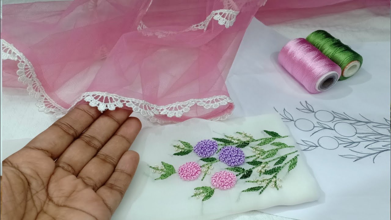 So beautiful cute embroidery on the sleeve with french knot flowers|beautiful embroidery