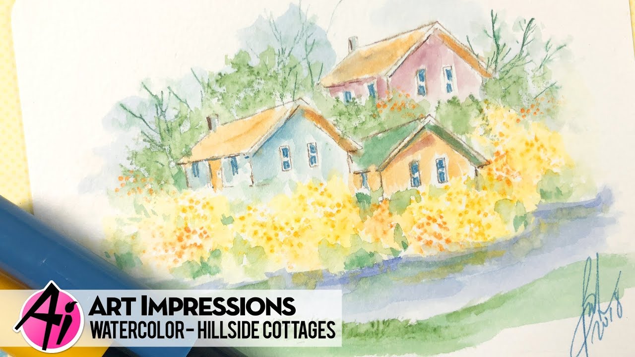 Ai Watercolor - Hillside Cottages