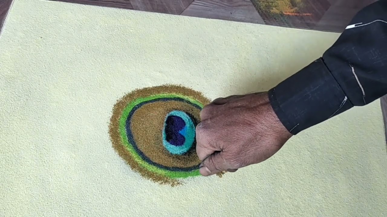 Very Easy Peacock Feather Rangoli Design👌🙏 Full Tutorial