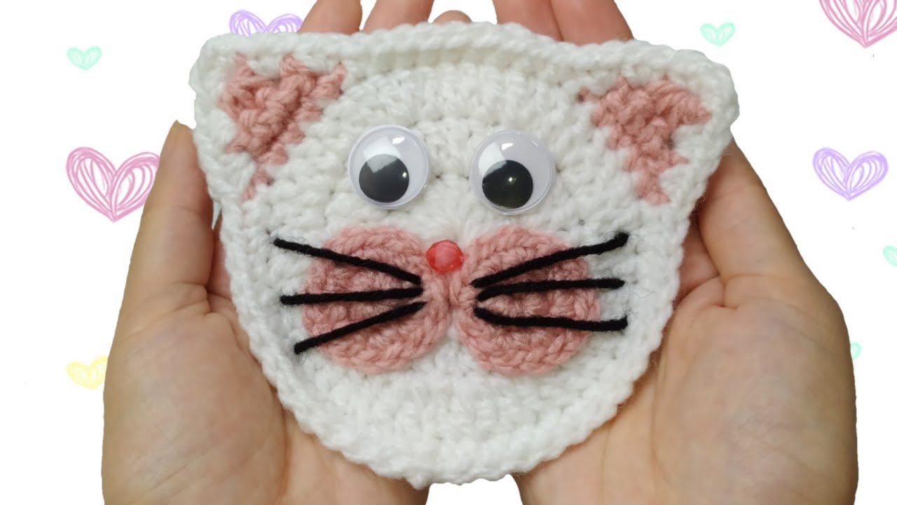 GATO TEJIDO A CROCHET/ APLICACIÓN / PARA DECORAR BUFANDAS 😺 GORROS 😺 MANTAS PARA BEBÉ [ TUTORIAL ]