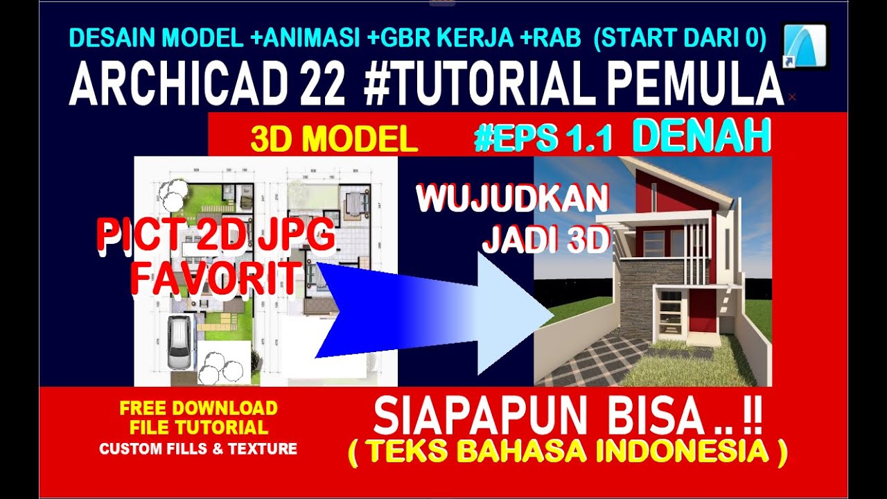 SIAPAPUN BISA Buat 3D Bangunan dari Picture Jpeg-EPS 1.1 BIM ARCHICAD PRIVATE ONLINE