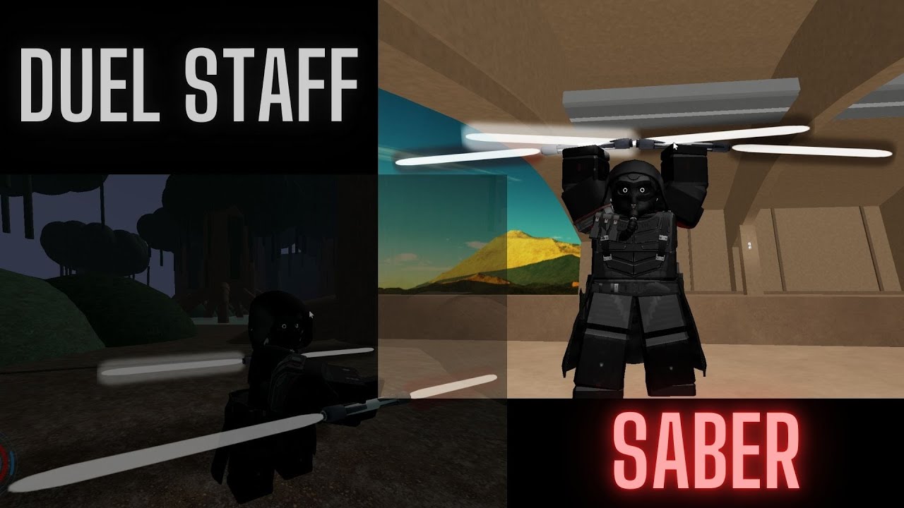 DUEL STAFF SABER!! (Finally reviewing DUEL STAFF) ROBLOX saber showdown