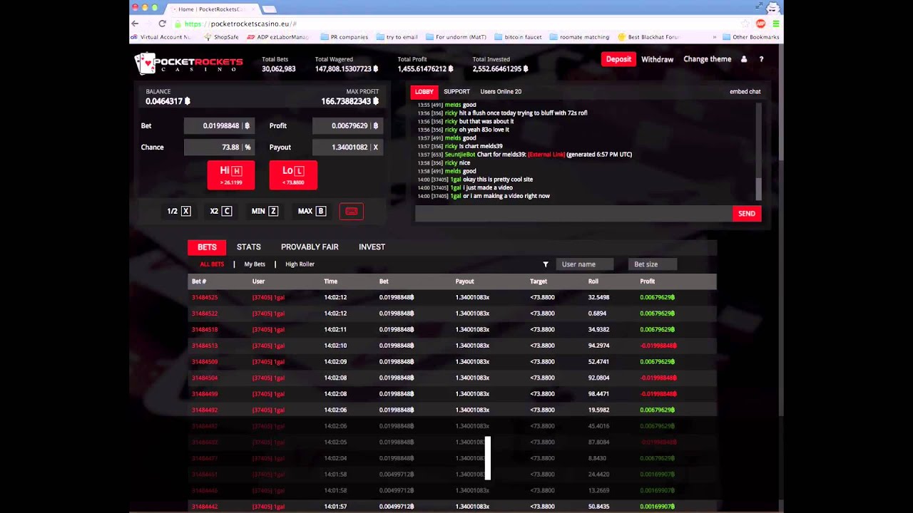 PocketRocketCasino.eu - Fast Rolling Bitcoin Dice Site Review and Test WIN
