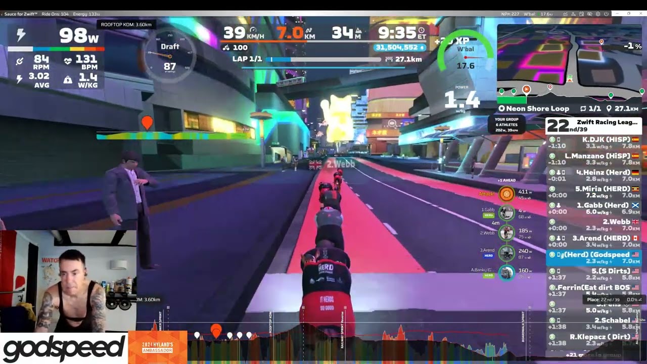 Zwift Racing League: Redline Rally - Open Amber League Group 2 05:32  coastal shore loop 1 Laps