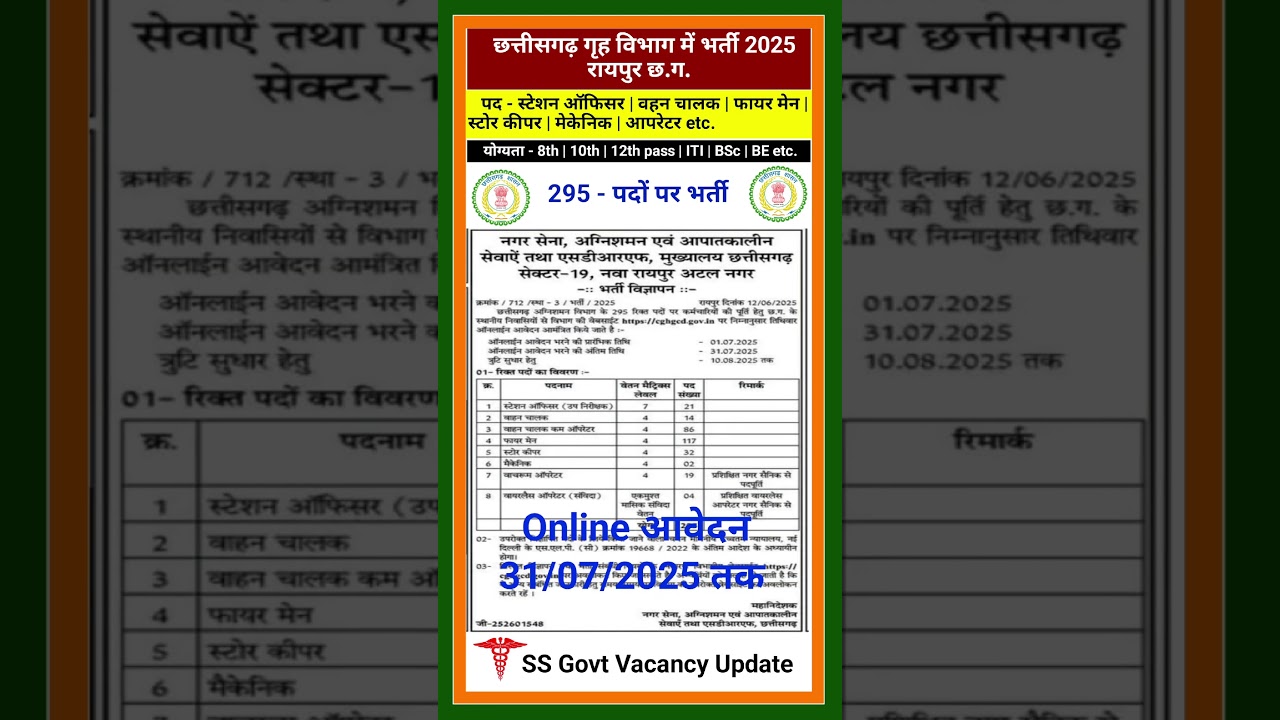 नगर सेना | अग्निशमन भर्ती 2025 #cgjobs #vacancy #governmentjobs #govtjobs #jobopening #recruitment
