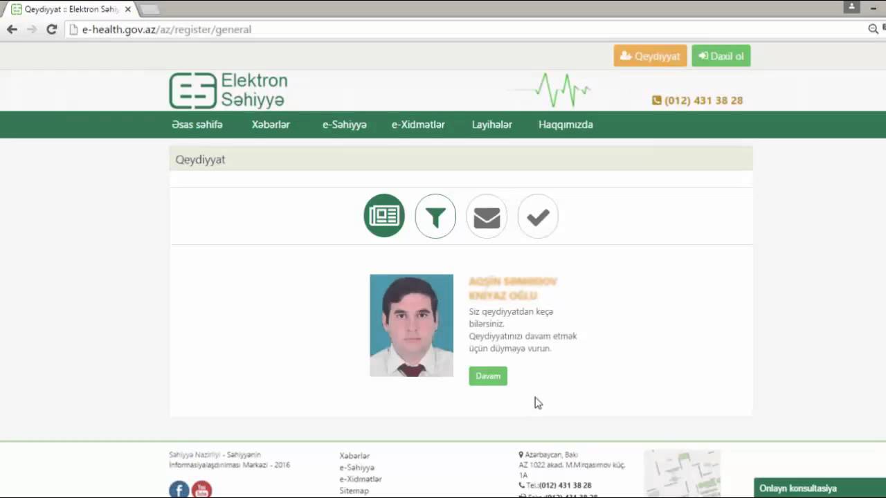 e-health.gov.az saytında Qeydiyyatdan ke&ccedil;me &uuml;zre telimat