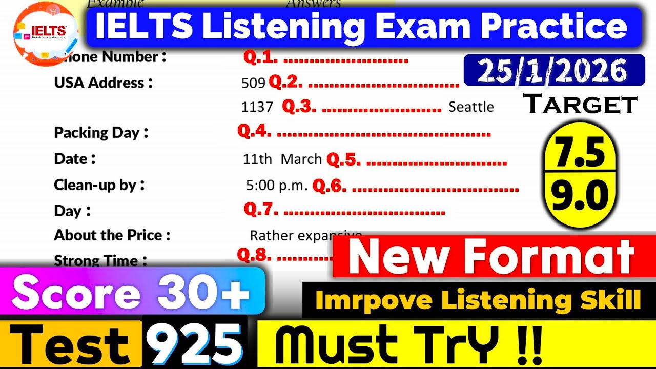 IELTS Listening Practice Test 2026 with Answers | Recent Exam - 25.01.2026