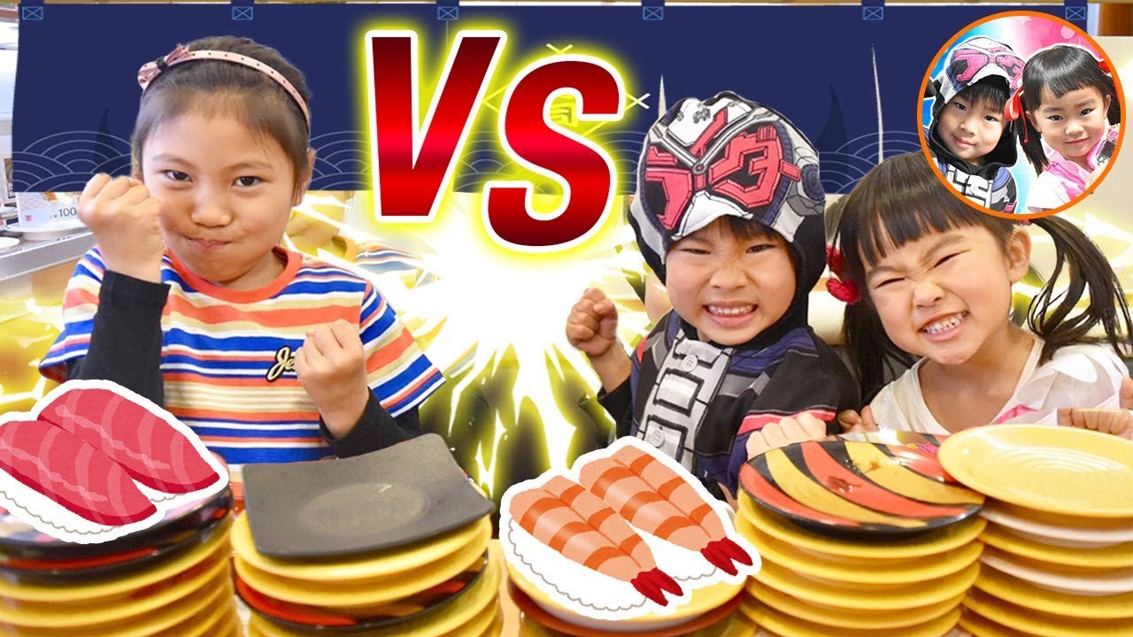 【かっぱ寿司で食べ放題】何皿食べれるかな？みこちゃん&きらきらママと対決だ！　お出かけ　コラボ　回転寿司