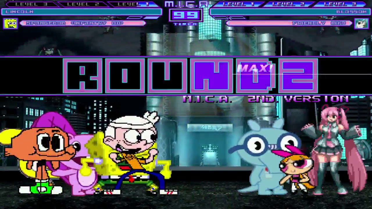 Mugen battle Lincoln Spongebob Darwin and Anais vs Blossom Hatsune Miku Toothy and Sniffles