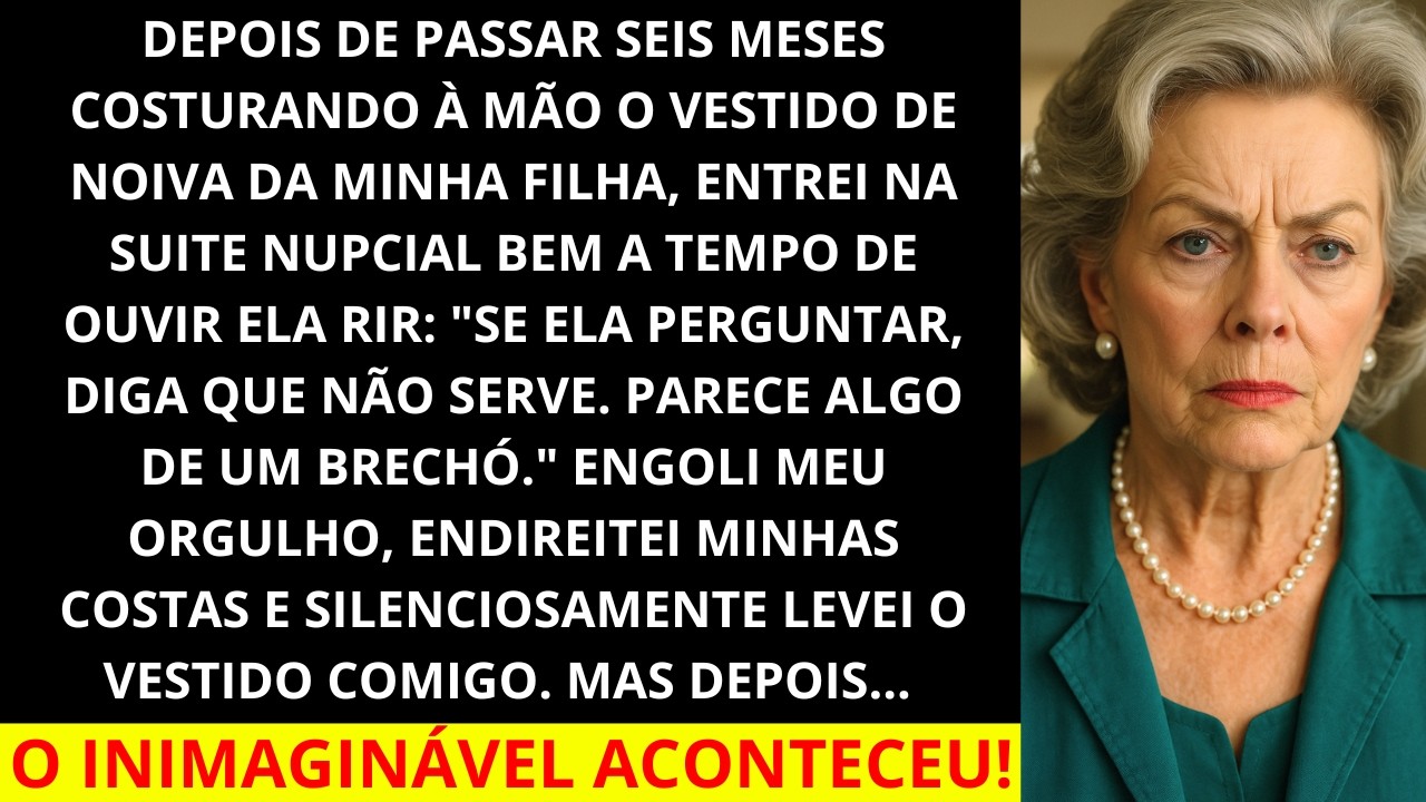Passei seis meses costurando o vestido de noiva dela. Então a ouvi dizer: se a mamãe perguntar, diga