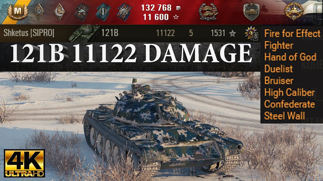 121B video in Ultra HD 4K🔝 11122 dmg, 5 kills, 1531 exp, 1150 block 🔝 World of Tanks ✔️