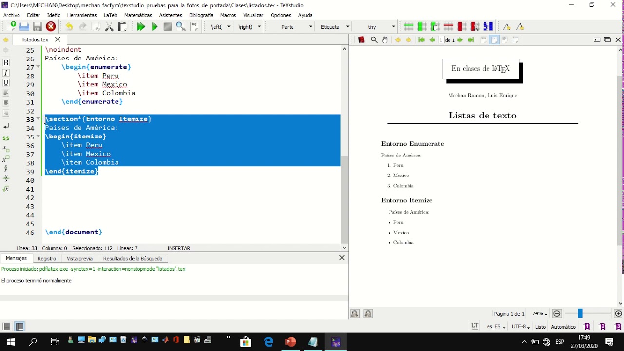 Lista de textos: enumerate, itemize y description