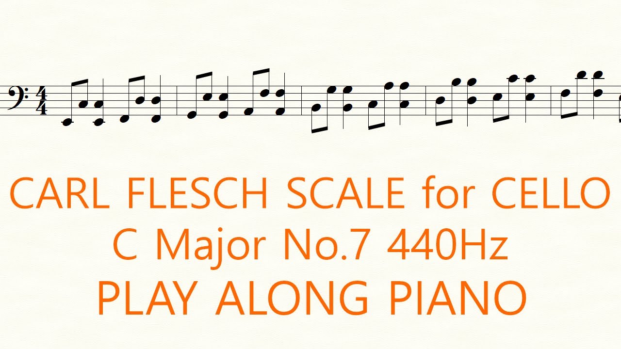 Cello Scale Carl Flesch C Major No.7 440Hz  double stops 6th Practice Play Along Piano