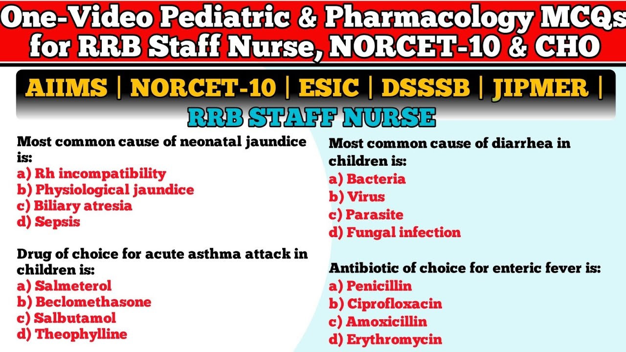 One-Video Pediatric & Pharmacology MCQs Part-3 | CHO, Staff Nurse | RRB Nursing preparation | KGMU