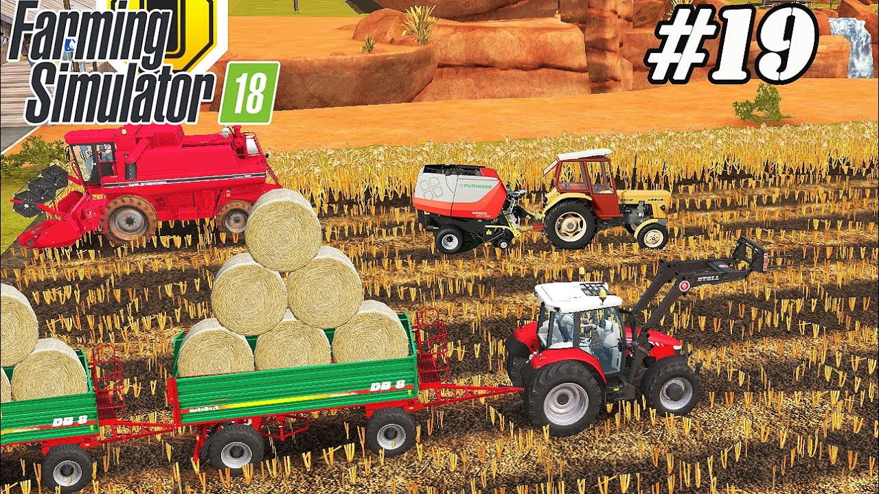 FS 18 COW FARM. Timelapse # 19. Baling and collecting straw. Selling wheat.