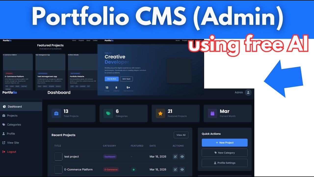 Создайте CMS-систему для портфолио с панелью администратора, используя БЕСПЛАТНЫЙ ИИ (пошаговая и...