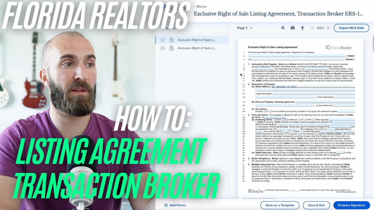 FL Realtors- How To Fill Out FL Listing Agreement Transaction Broker