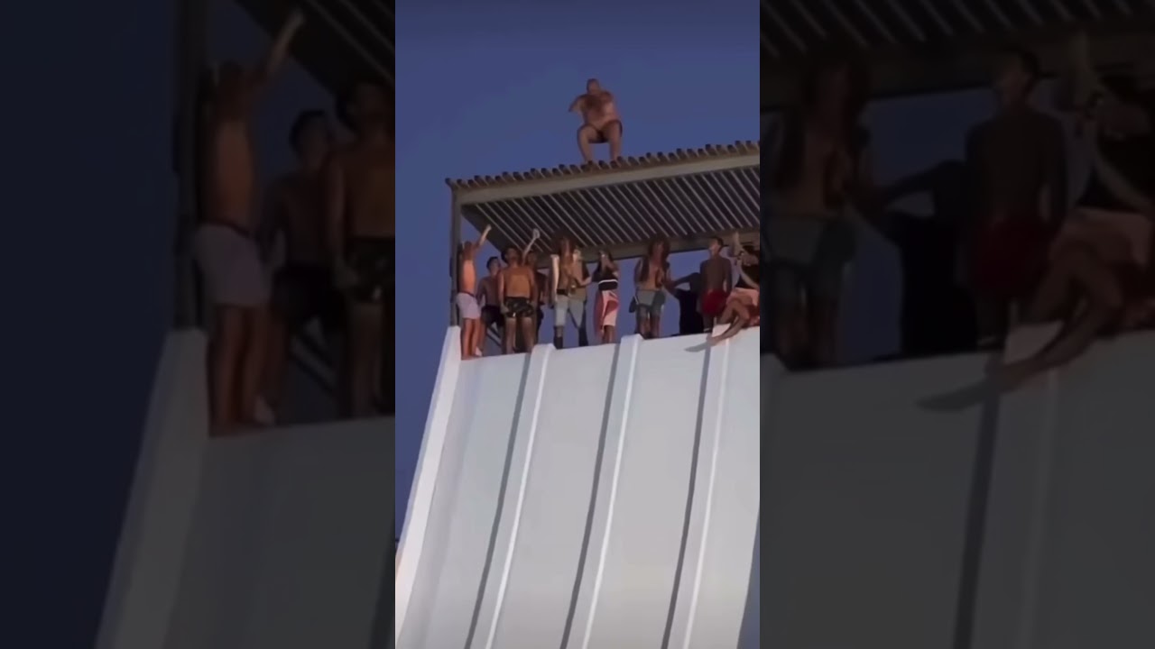300 lbs grandpa get big air #waterslide #waterparkfun #waterpark