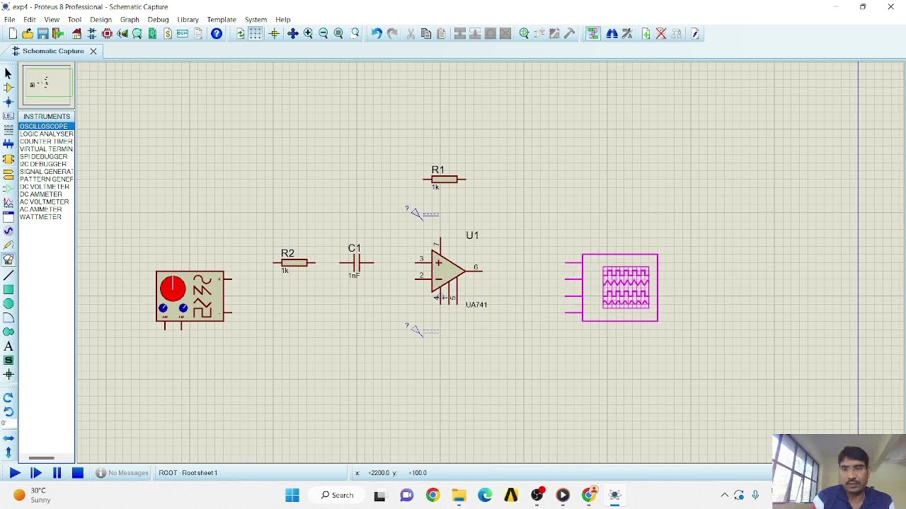 Simulation of differentiator with Op-Amp in proteus 8