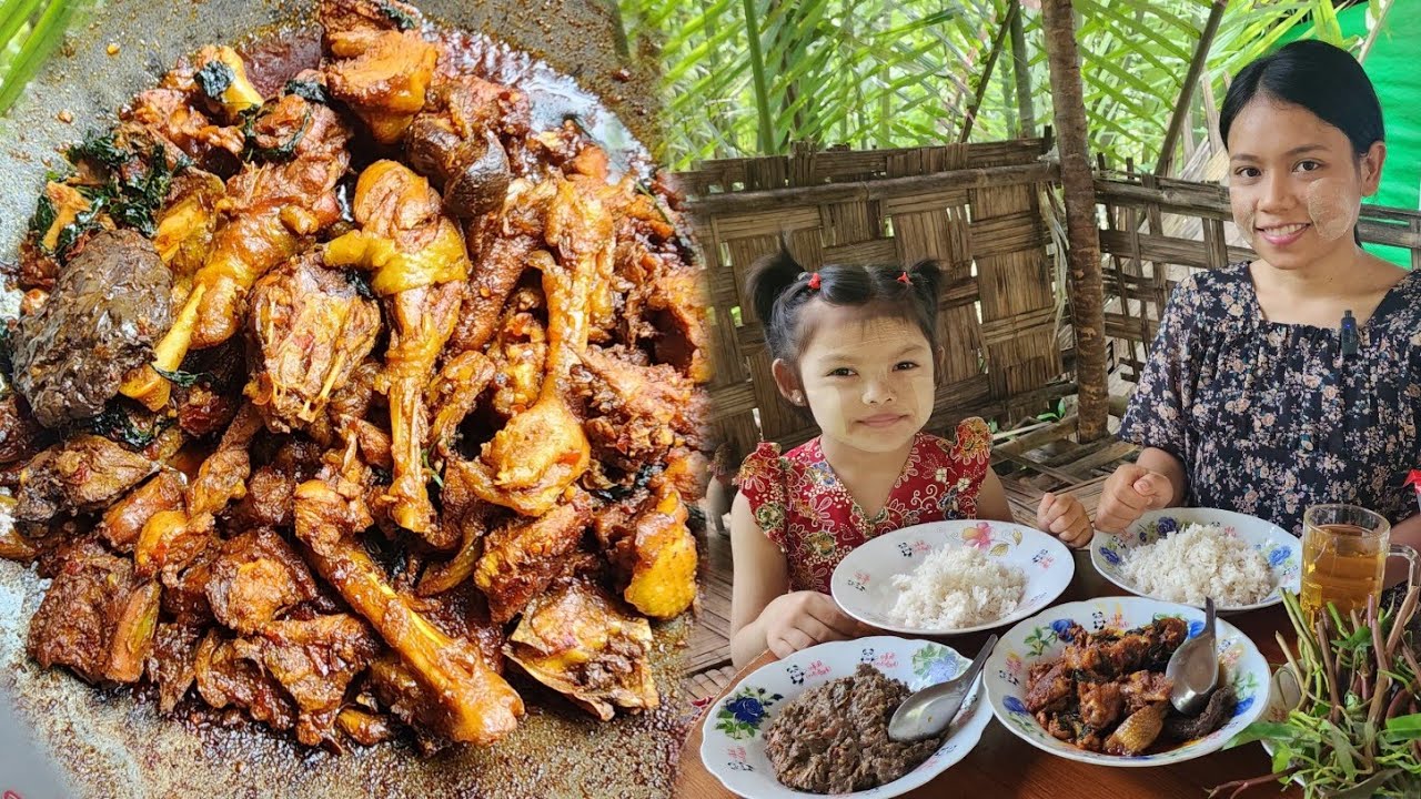 မန်ကျည်းသီးစိမ်းထောင်းနဲ့ အိမ်ကြက်လုံးချက်လေး တူမလေးနဲ့အတူထမင်းမြိန်စရာ😋🤗