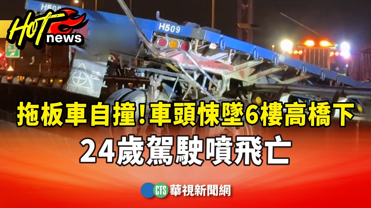 拖板車自撞！車頭悚墜6樓高橋下　24歲駕駛噴飛亡｜華視新聞 20260315 @CtsTw