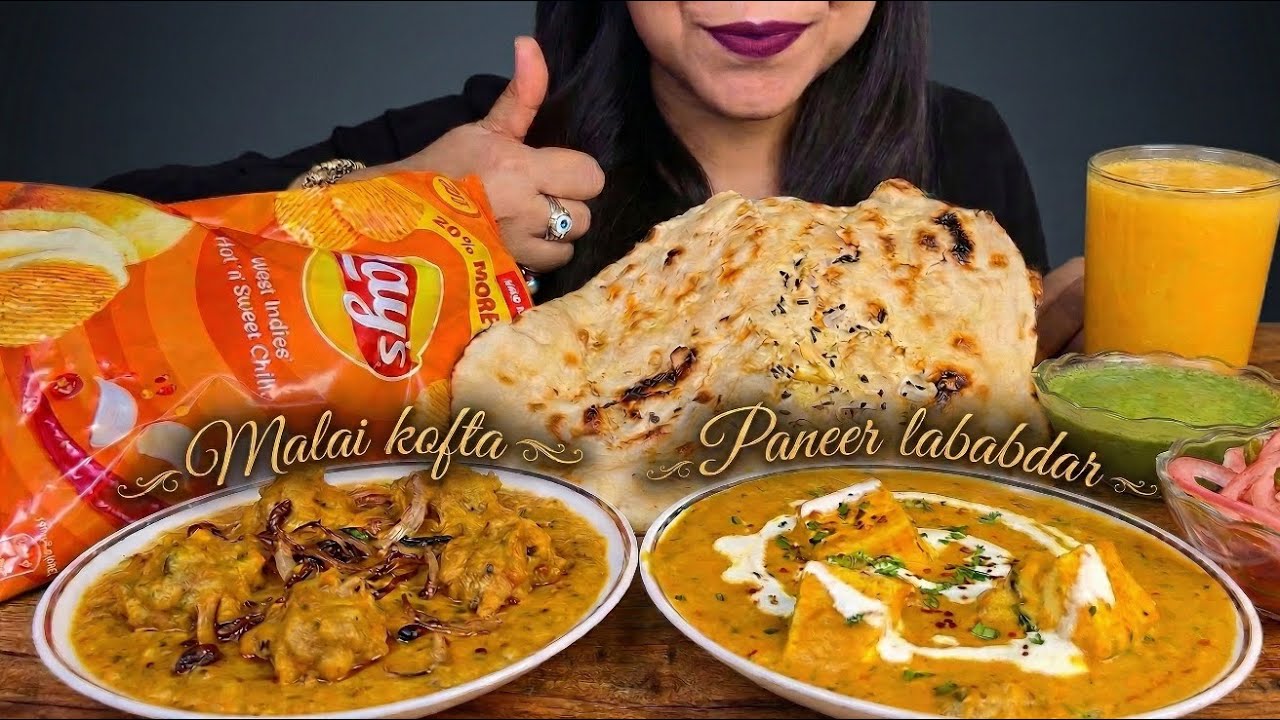 Eating Paneer lababdar,malai kofta with garlic naan , butter tandoori roti #mukbang #asmr 