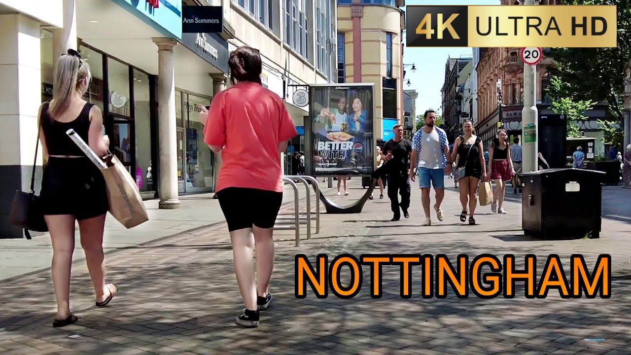 Nottingham City Centre Walk: Early Summer Walking Tour 4K60p
