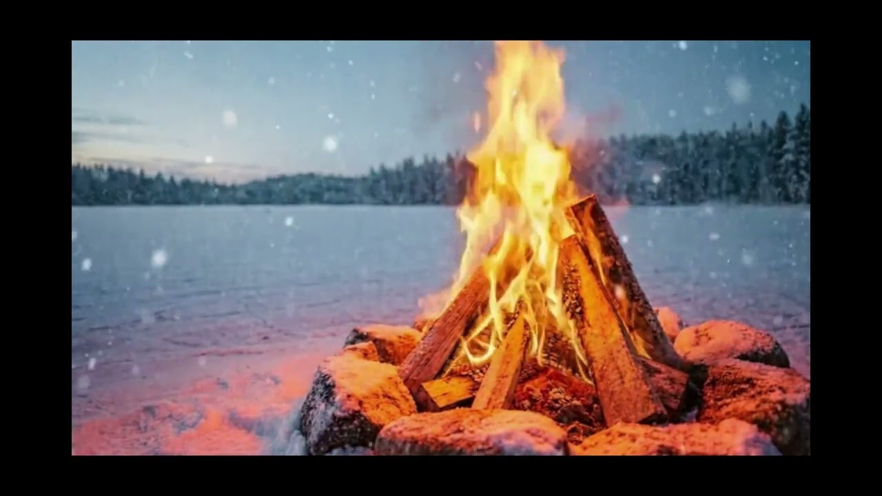 Frozen Lakeside Campfire ❄️🔥 Quiet Fire in a Snowstorm | Calm Rest (30 Minutes)#campfire