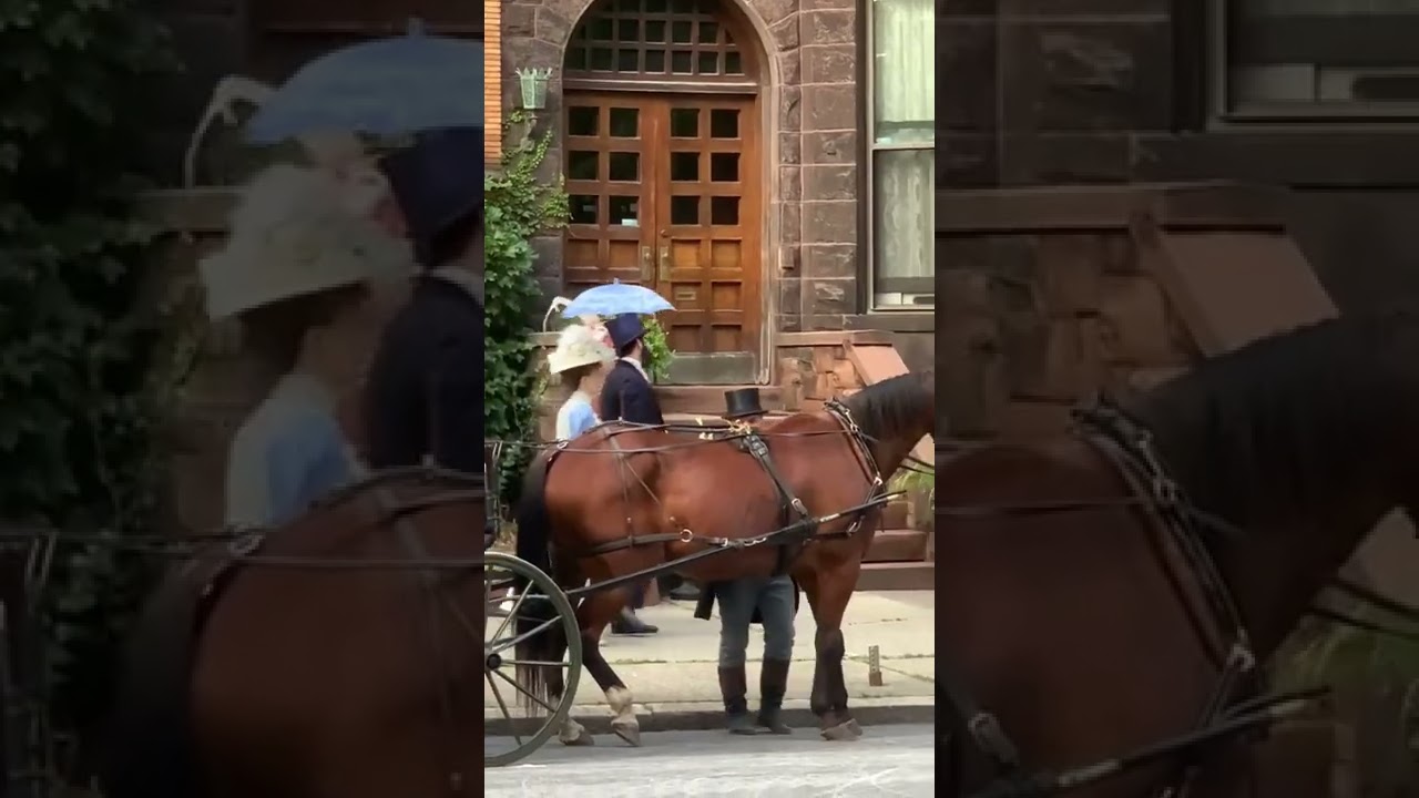 Taissa Farmiga & cast of The Gilded Age filming in New York around August of 2022