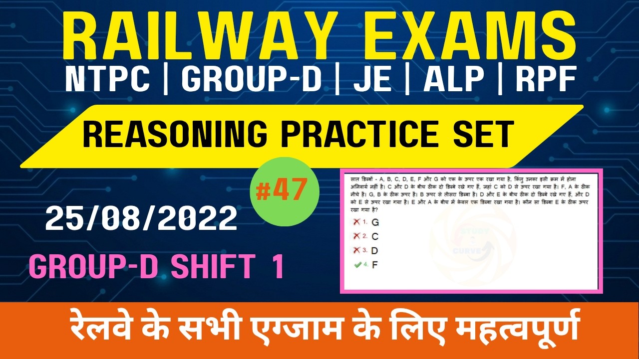 Solving of Railway Group D PYQ of Reasoning 25.08.22 shift 1