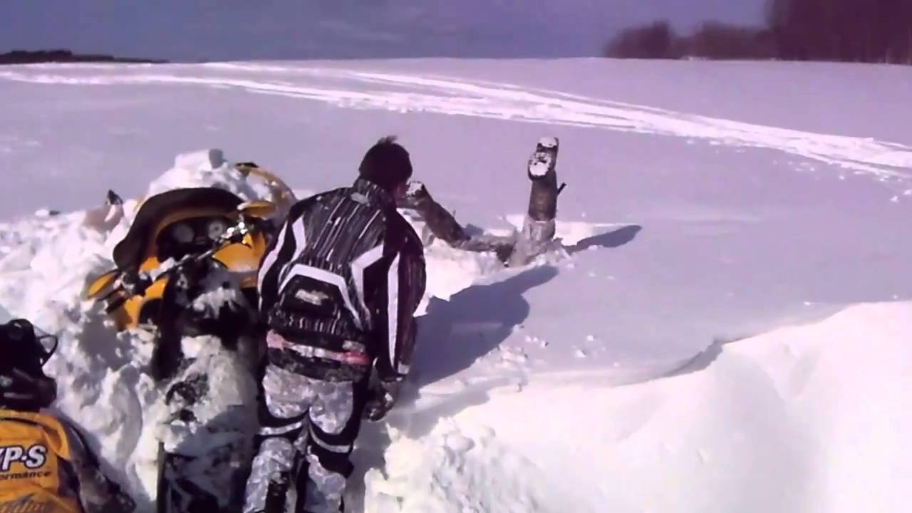 Snowmobile Stuck in Deep Snow Drift!