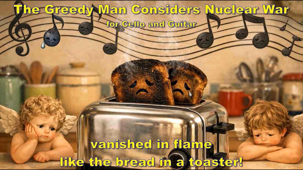 The greedy man considers nuclear war for cello and guitar