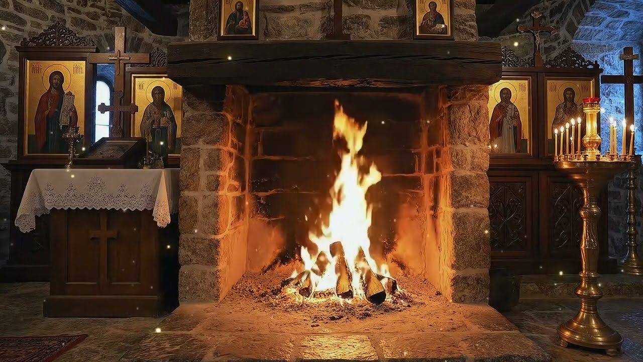 8 Hours of Monastery Fireplace & Gregorian Chant | Crackling Fire for Sleep