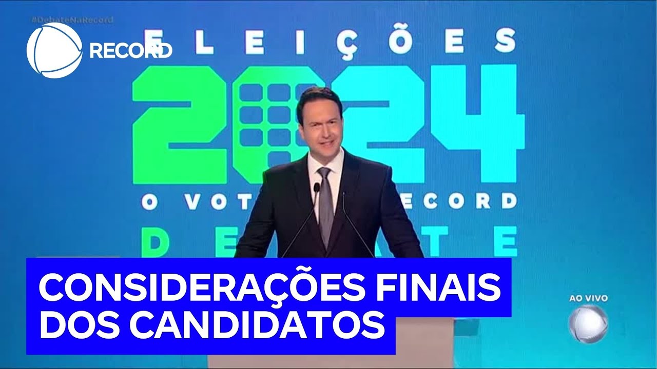 Candidatos à Prefeitura de São Paulo fazem considerações finais em debate promovido pela RECORD