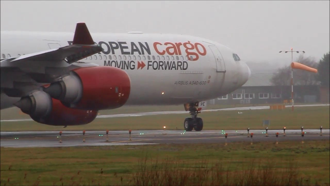 *Bad Weather* European Cargo Airbus A340-600 circuit training at Bournemouth