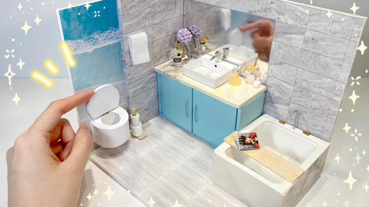 [DIY] Realistic Miniature Modern Blue Bathroom | NO KIT