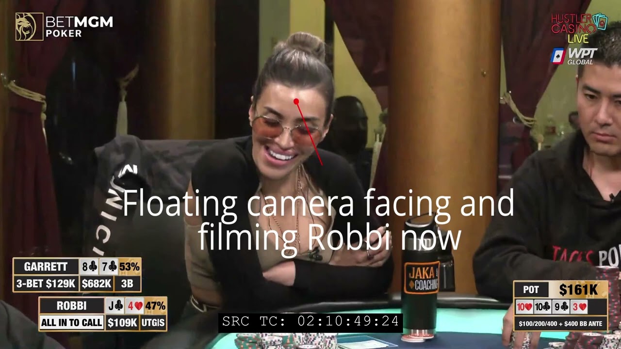 (Improved) Floating camera for Robbi vs Garrett 87 vs J4 hand from Hustler Casino Live