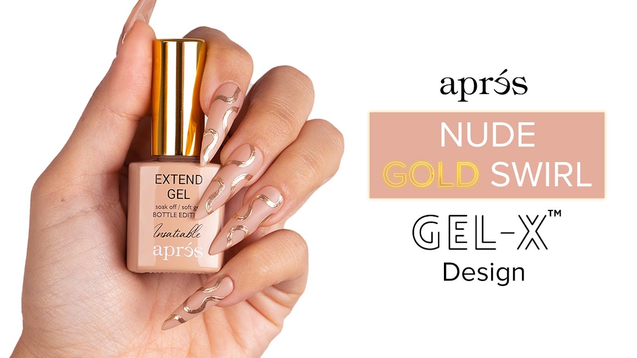 Gel-X Application and Gold Chrome Swirl Design