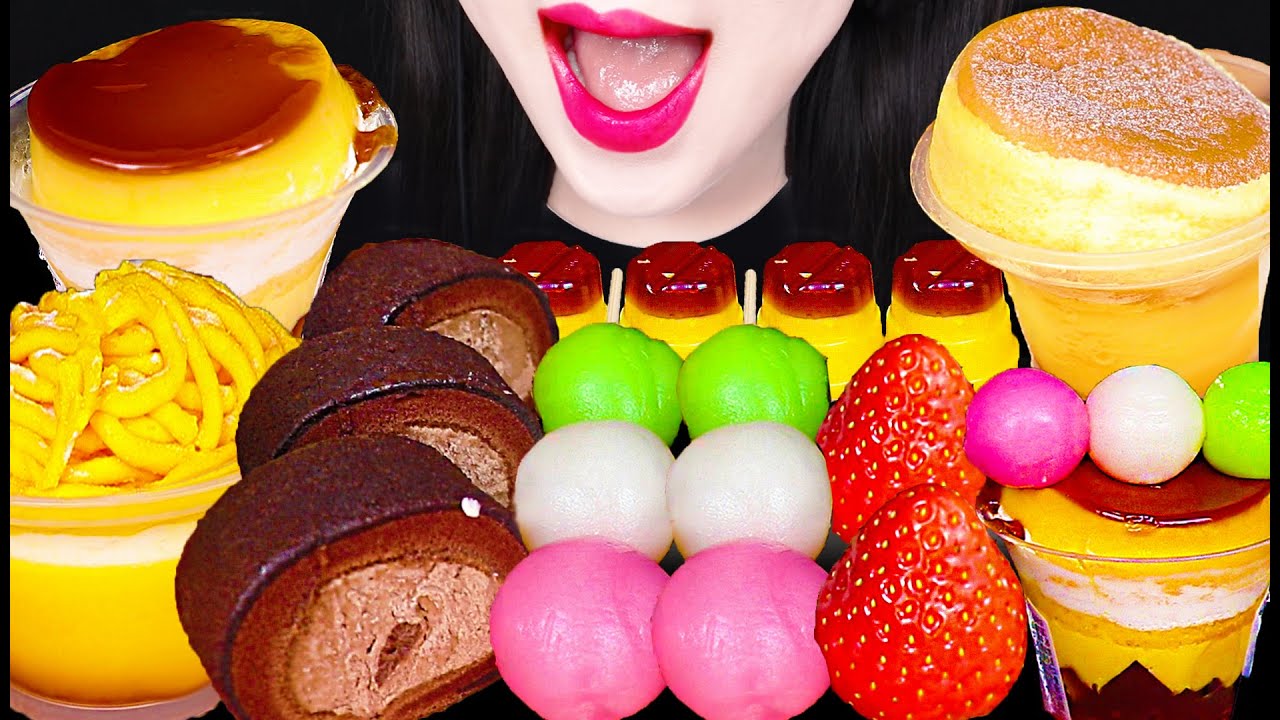ASMR JAPANESE PUDDING, CAKE 일본 편의점 푸딩 먹방 MUKBANG, EATING