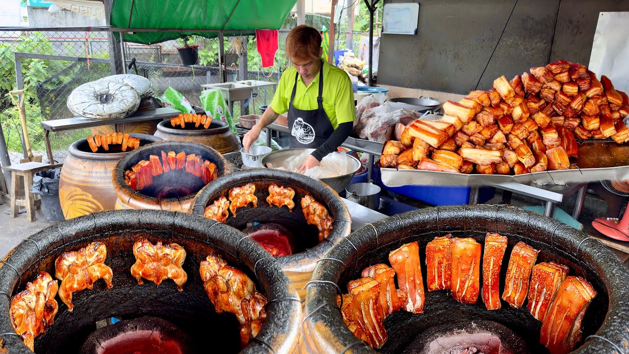 Amazing Skills! Roasted 500 Kg Crispy Pork Meat & Chicken In Charcoal Oven | Thai Street Food