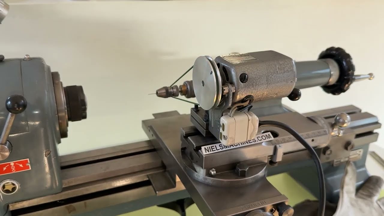 Albrecht Drilling Aid with 2 Morse Conus and Motor installed on a Schaublin 102 lathe