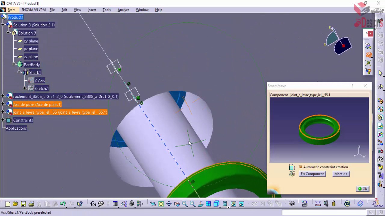 Alésage - arbre - joint d'étanchiété - circlips - roulement à bille - Assembly design + Drafting