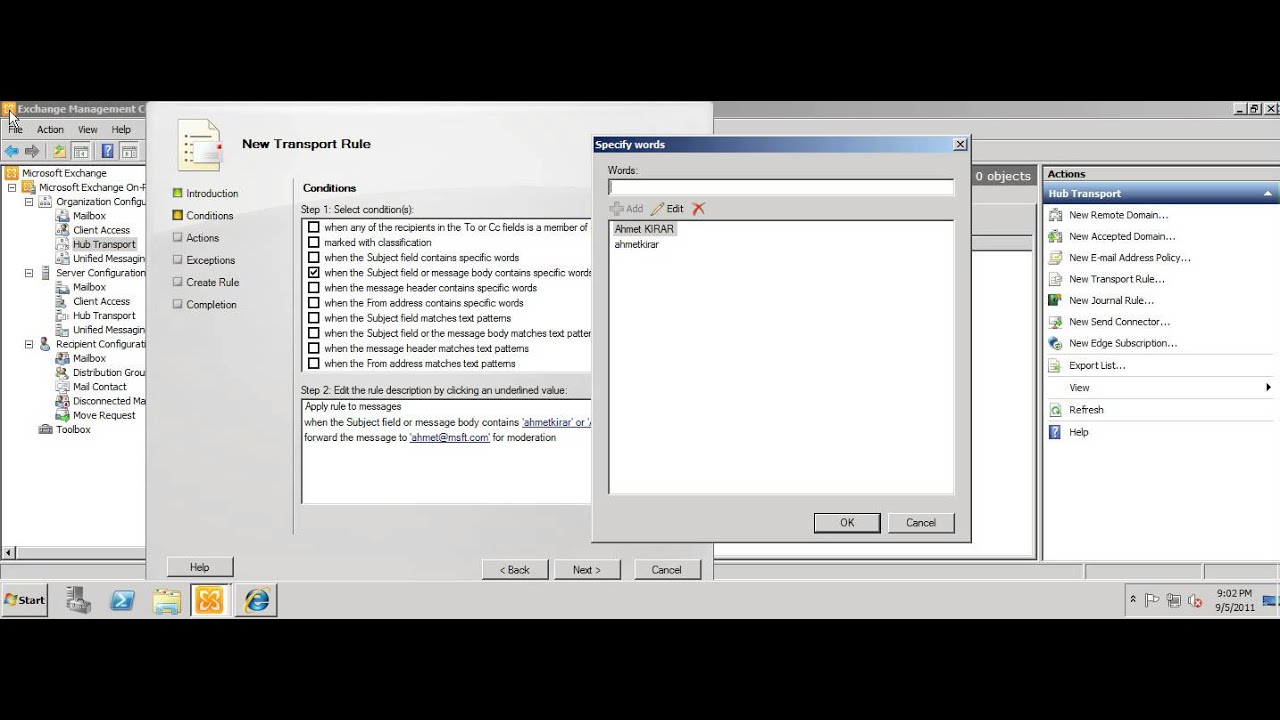 Exchange Transport Rule - Kelime Kontrol