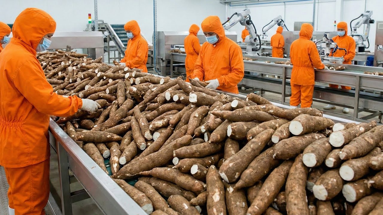How Cassava Flour Is Made – Massive Industrial Production Line! 