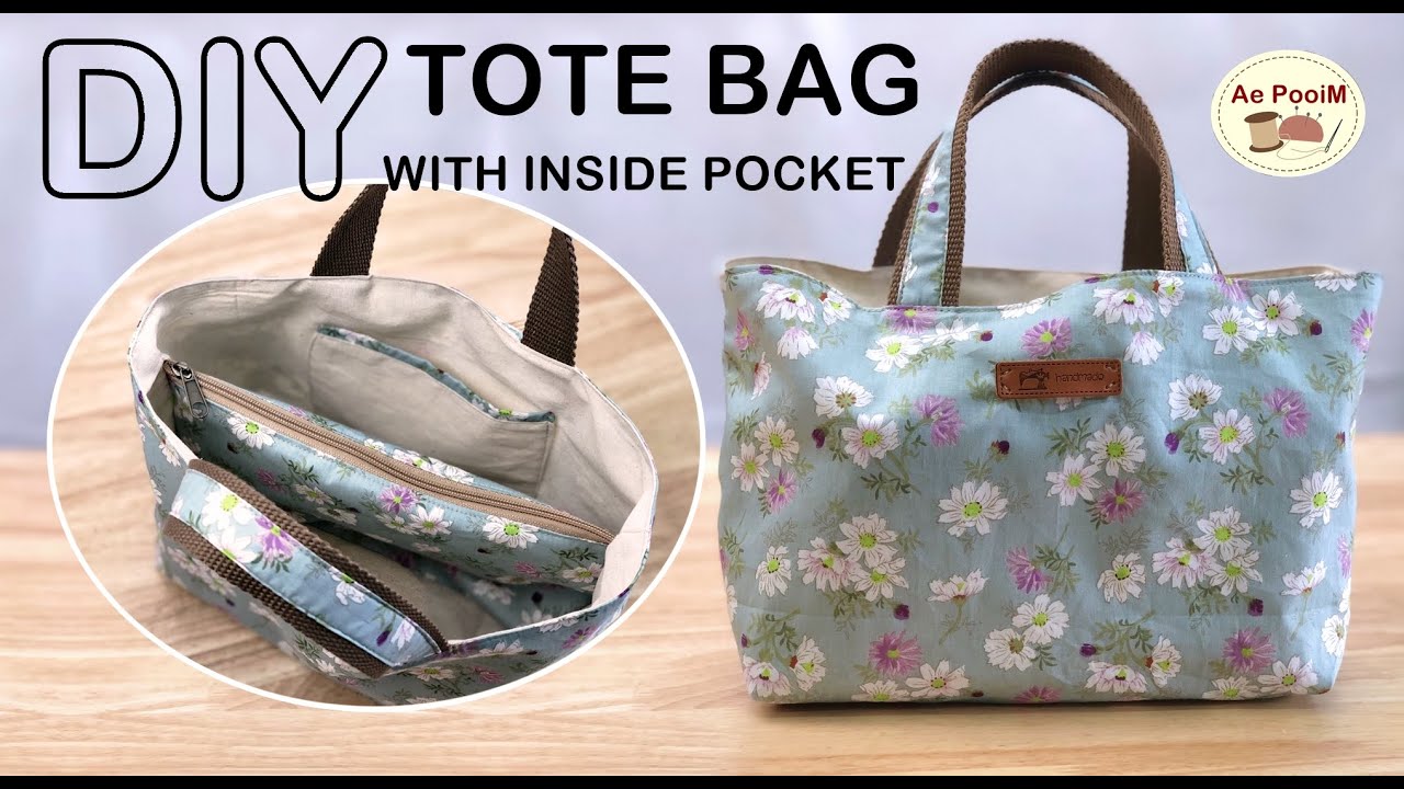 DIY TOTE BAG WITH INSIDE ZIPPER POCKETS | วิธีทำกระเป๋าช้อปปิ้งมีช่องด้านใน