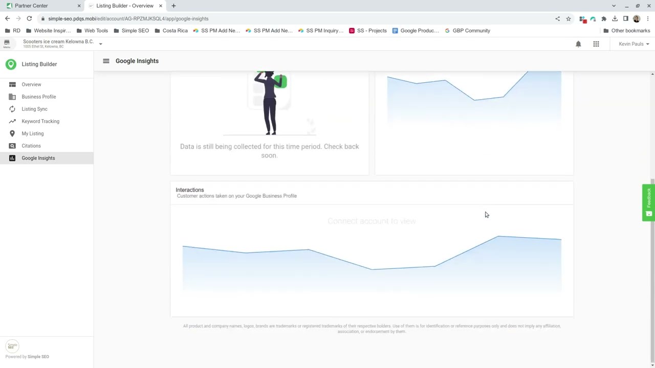 Simple SEO Biz Control Dashboard - Free account overview